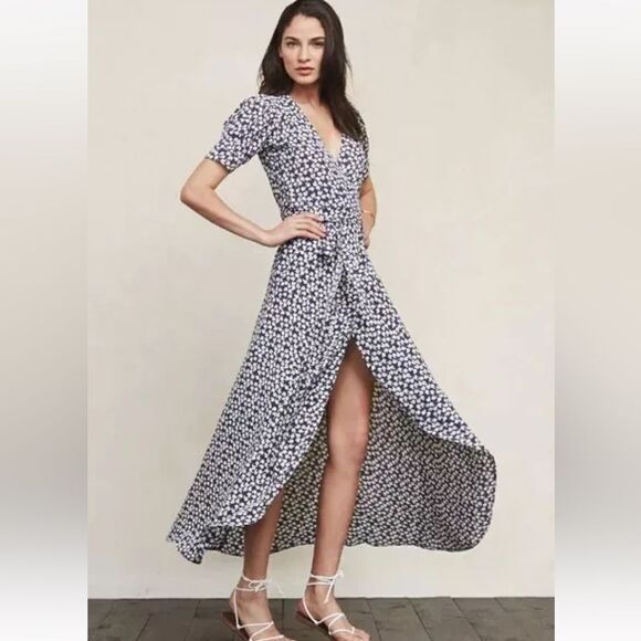 Reformation Maxi Black White Dress Wrap Polka Dot Size M / L - Picture 3 of 7